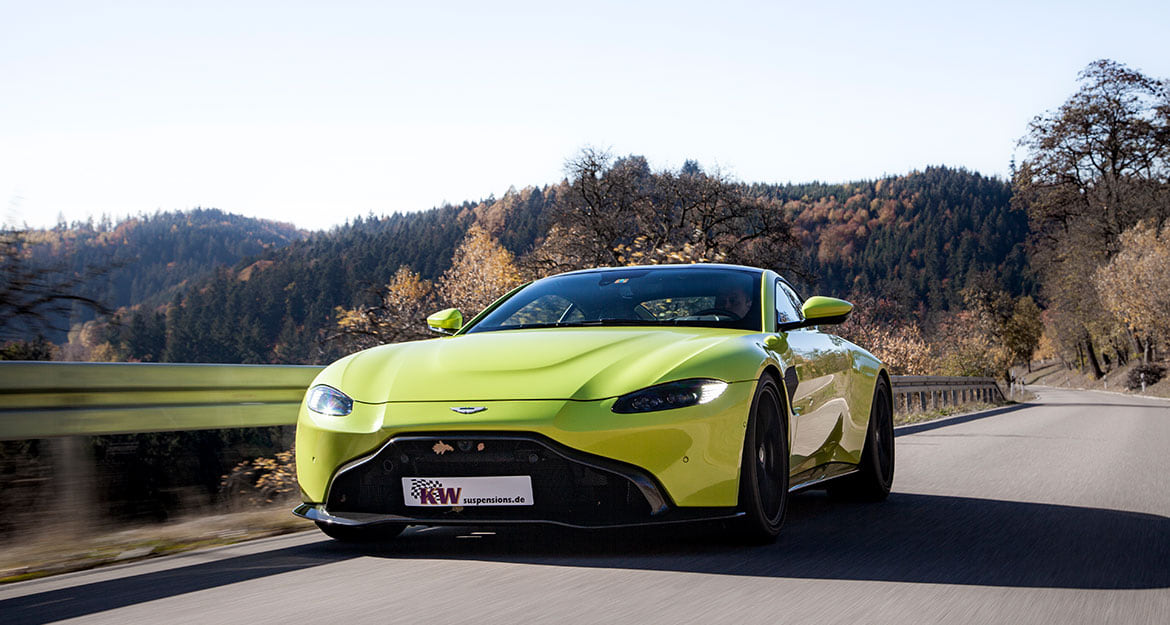 On the streets, our springs combine comfortable and sporty driving behavior – a height adjustable springs is also available for the Vantage V8 like in this picture