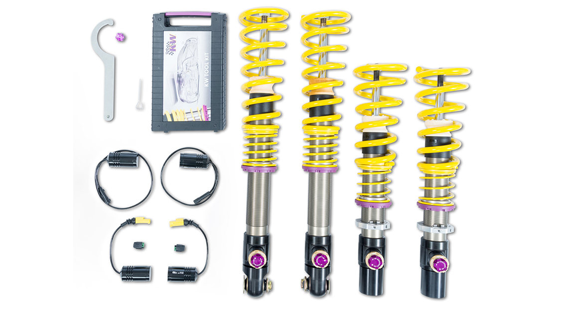 KW Variant 4 coilover kit offers an adjustable maximum lowering of up to 35 mm of the BMW M8 and BMW M8 Competition (F92).
