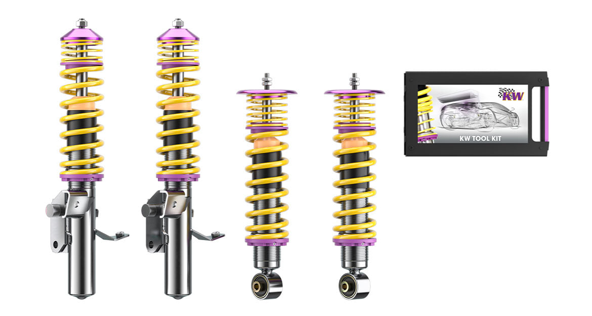 Our KW V1 coilover kit is a height-adjustable coilover kit. Lowering gives the car a sportier look. Besides lowering, the KW V3 is rebound and compression adaptable. Both coilovers are designed for everyday use of the Toyota GR86.