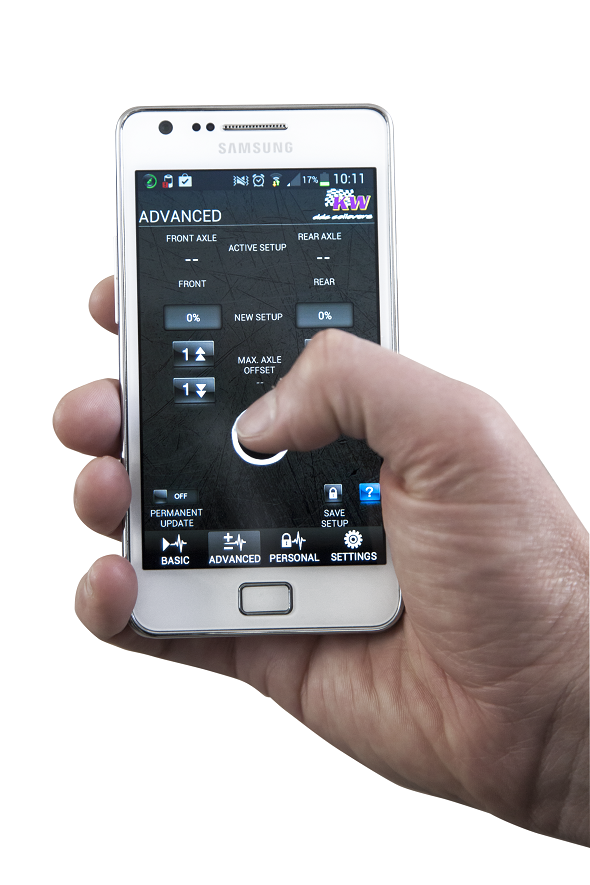 Via the KW DDC App, the setting of the damper characteristics is carried out continuously from 0% (maximum comfort identification) up to 100% (maximum Sport+ identification) 