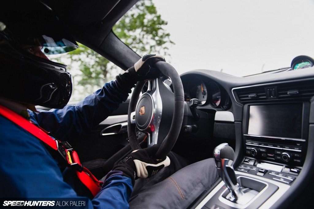 Cockpit view of a Porsche with built-in KW coilover